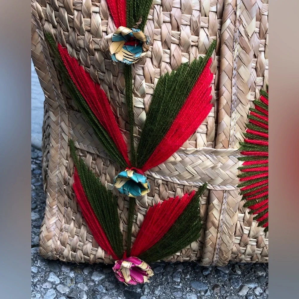 BOHO EMBROIDERED MEXICAN STAW TOTE BAG / Weekend/Picnic/Beach/Travel Bag - Picture 8 of 16